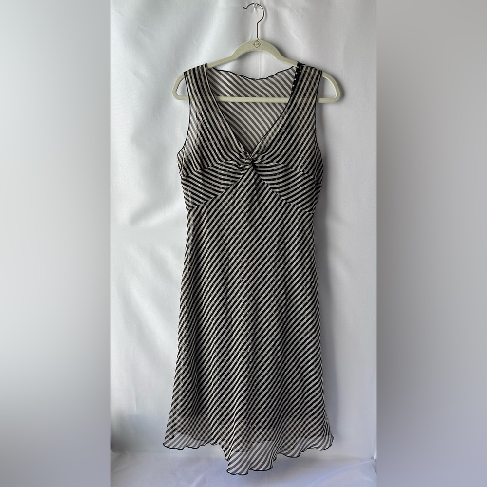 Striped V-Neck Twist Front Mini Dress - Black & White